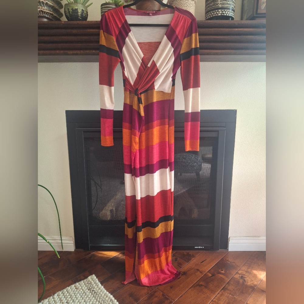 SIEVERGATE Striped RED Multicolor Resort Wear Lounge Maxi Dress - Size L